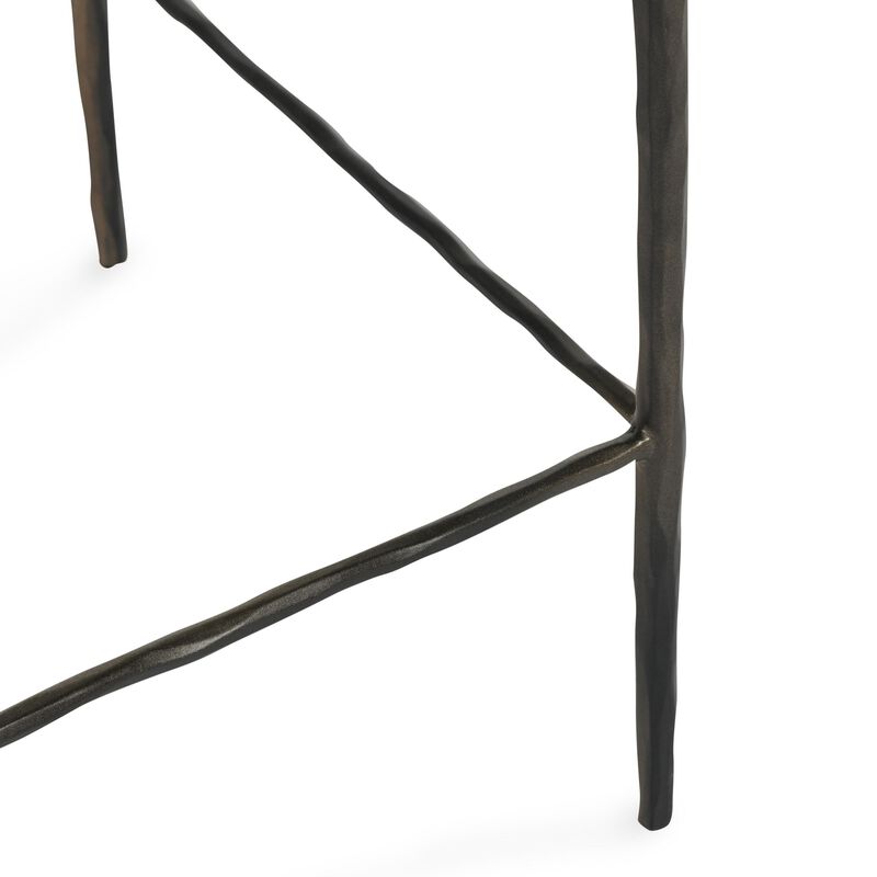 Ocea Counter Stool with Black Leather Seat, Embossed Textured Iron - Benzara