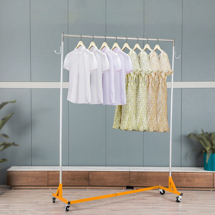 Industrial Z Base Garment Rack Set of 3, Height Adjustable Rolling Clothing Rack with Wheels-Orange