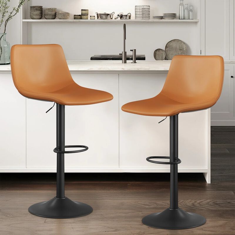 Leather Adjustable Swivel Bar Stools Set of 2, Commercial-Grade Counter Height Stools with Back, 360&deg; Swivel Kitchen Island Chairs for Home, Cafe image number 2
