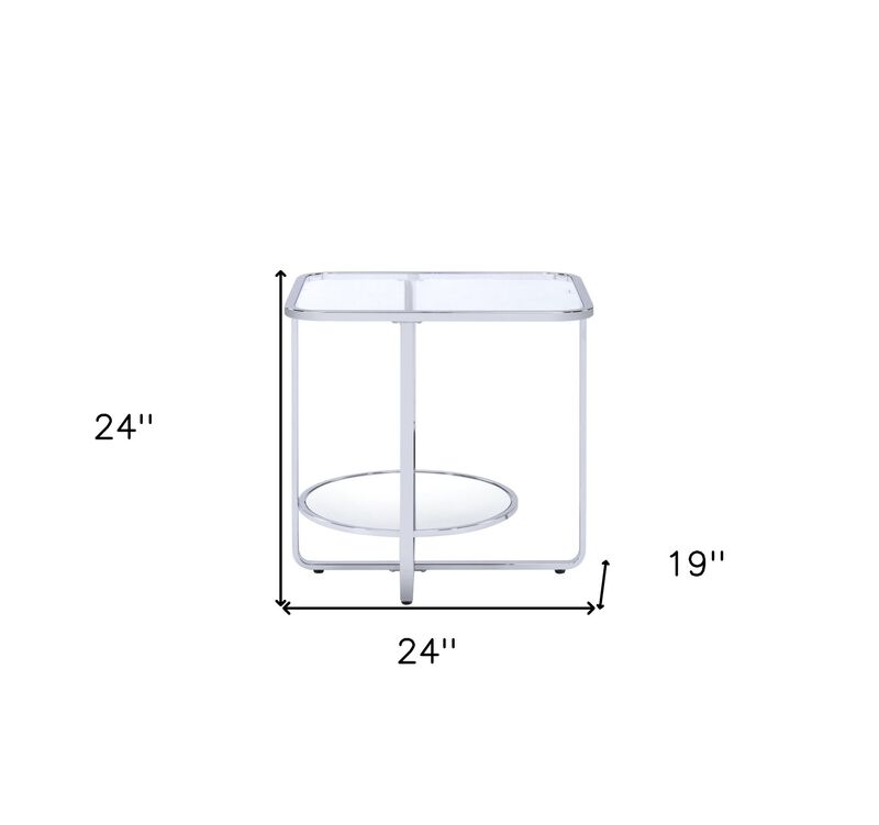 Homezia 24" Chrome And Clear Glass Rectangular End Table
