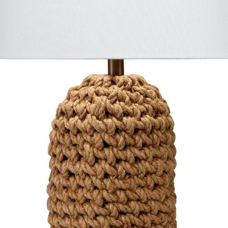 Table Lamp with Woven Rope Knots and Fabric Shade, Brown-Benzara image number 3