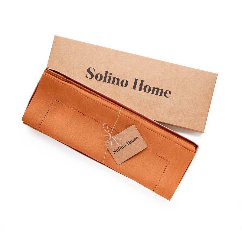 Solino Home Classic Hemstitch 100% Linen Placemats &ndash; Set of 4, 14 x 19 in, Machine Washable, Holiday and Everyday Dining