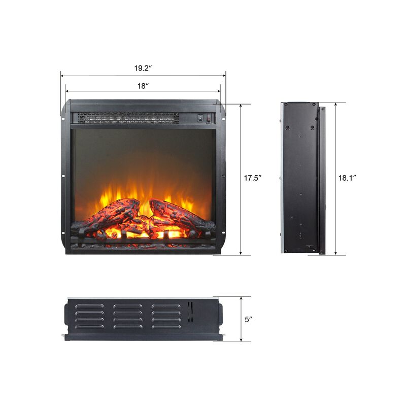 MONDAWE 18 Inch Electric Fireplace Insert, Ultra Thin Heater With Log Set & Realistic Flam, Overheating Protection