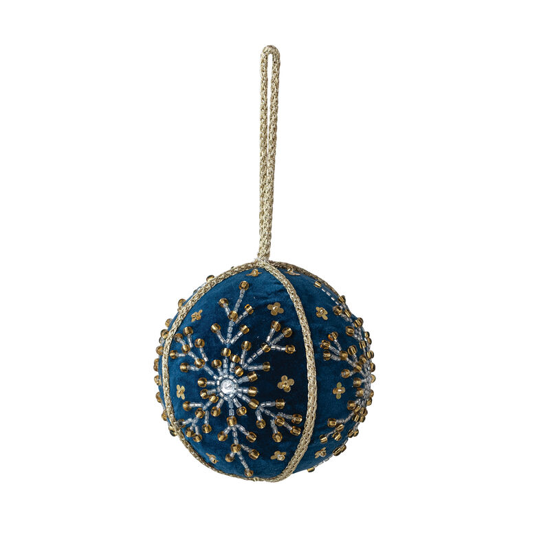 Blue Velvet Snowflake Ball Ornament image number 0