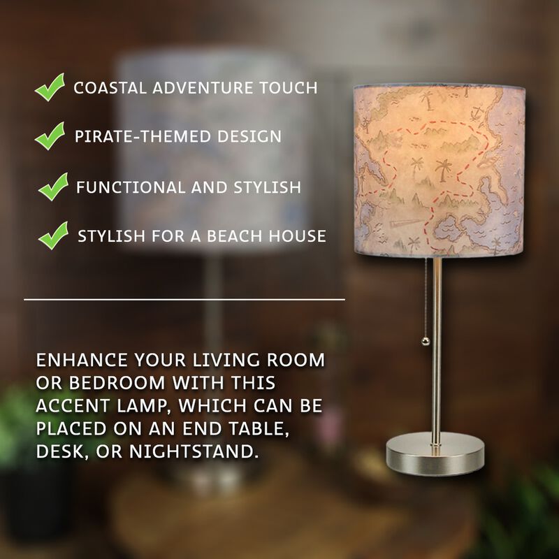 Decorative Treasure Map Brushed Nickel Accent Lamp Coastal Pirate Beach Decor image number 2