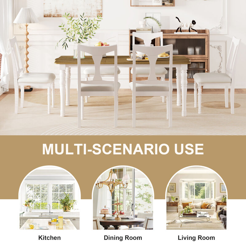 Merax 7-Piece Dining Table Set, 60inch to 78inch Extendable Wood Dining Table with Removable Leaf