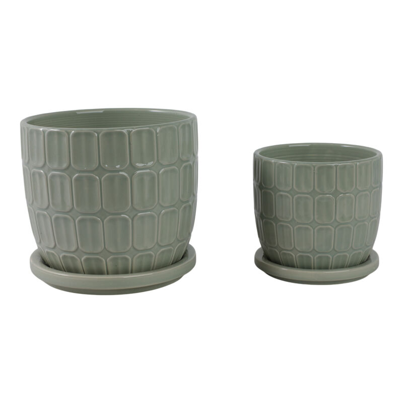 S/2 6/8" Squoval Design Saucer Planters, Sage Gree image number 2