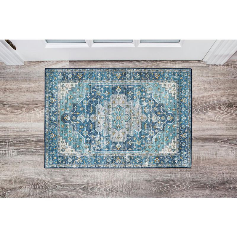 Linon Washable Sariah Teal/Ivory, Rug image number 5
