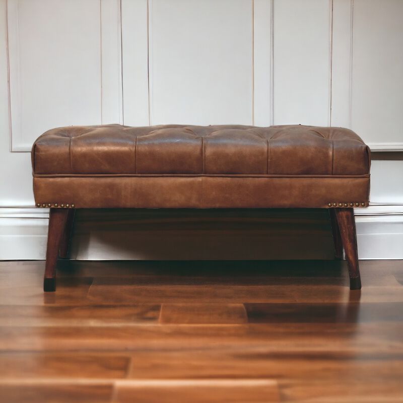 Artisan Furniture Harbour Brown Leather Solid Wood Bench