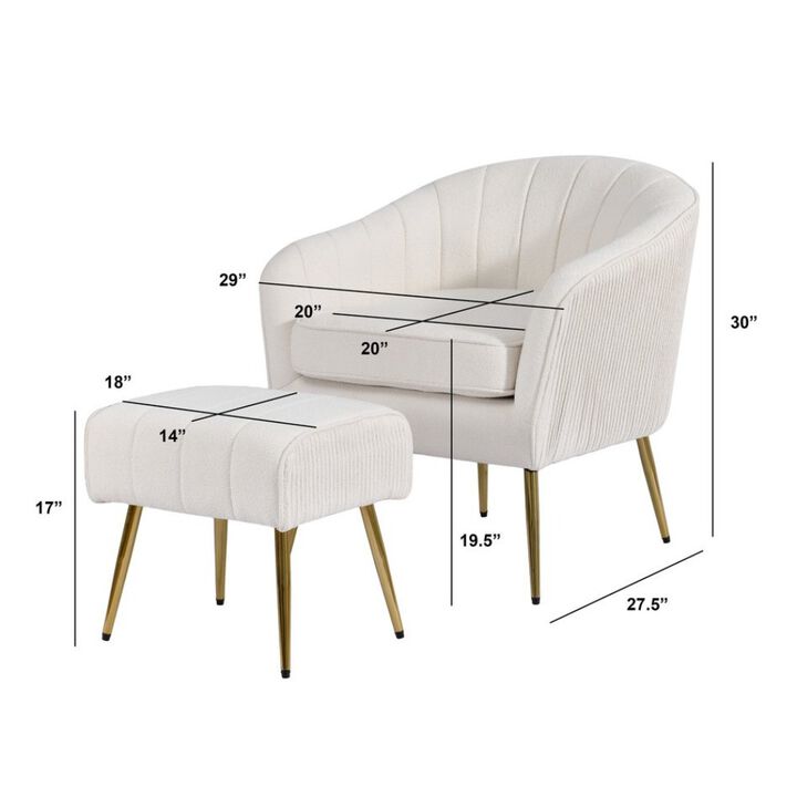 Best Quality Furniture 2 Piece Barrel Chair With Matching Ottoman In Beige And Gold