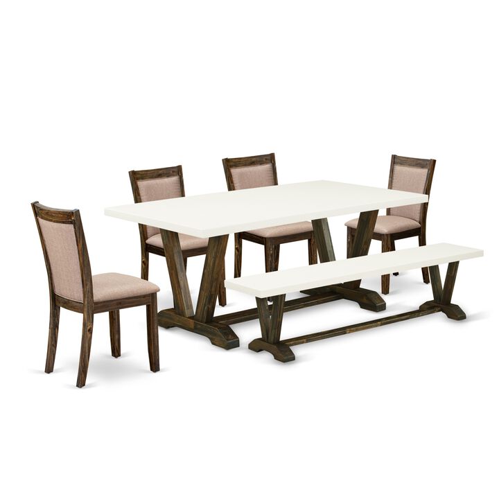 East West Furniture V727MZ716-6 6Pc Dining Set - Rectangular Table , 4 Parson Chairs and a Bench - Multi-Color Color