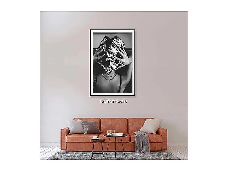 Trendy Black White Wall Art Luxury Money Hair Rollers Woman Poster Retro Bold image number 3