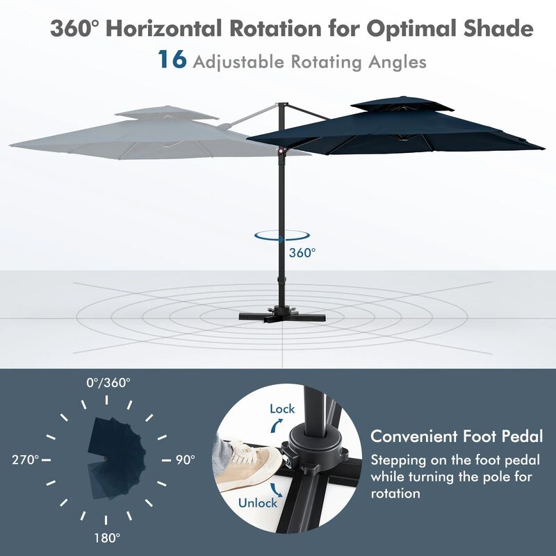 Mondawe 9.5 Feet Cantilever Patio Umbrella with 360&deg; Rotation and Double Top