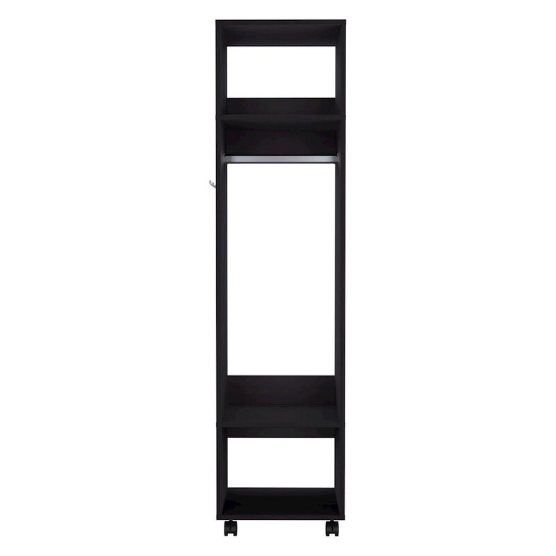 Cordova Armoire with 3 Shelves, 1 Mirror, and 4 Wheels, Black