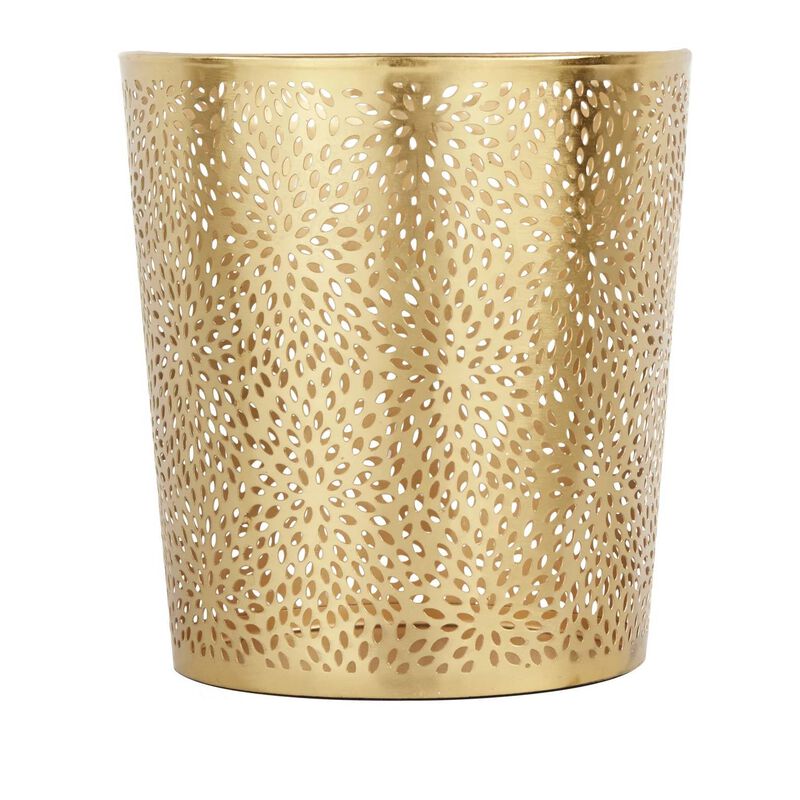 Hivvago 1.3 Gallon Round Perforated Copper Gold Metal Waste Basket Trash Can