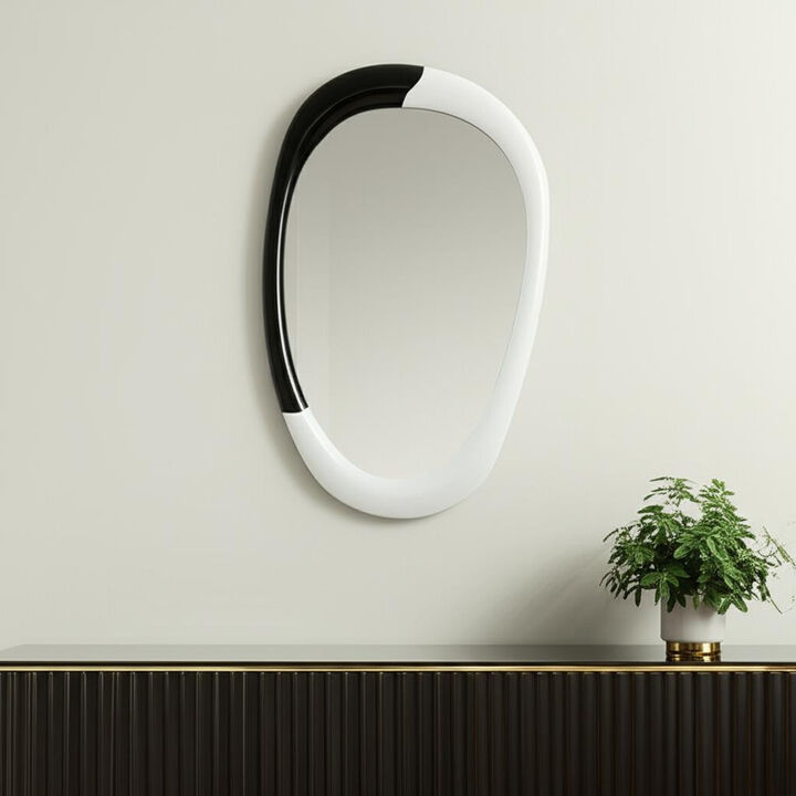 HomeRoots 31" Black And White Steel Oval Geometric Framed Accent Mirror