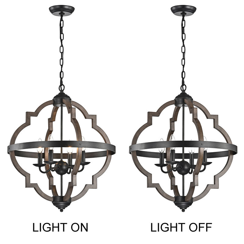 Belinda 4-light Antique Black Metal and Brown Natural Wood Chandelier image number 3