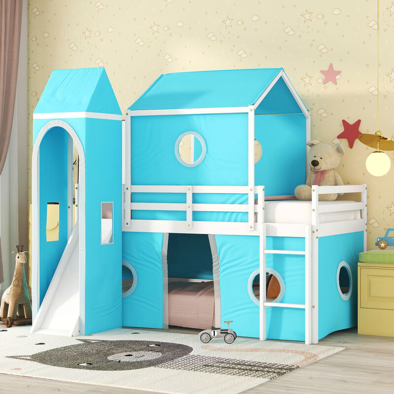 Twin Size Bunk Bed With Slide Tent And Tower image number 1