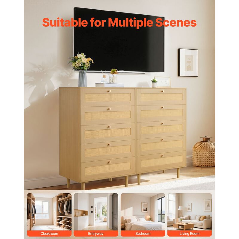 Nadwox 5-Drawer Rattan Dresser image number 4