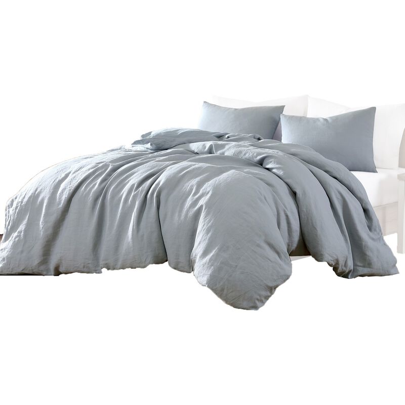 Edge 4 Piece Queen Size Duvet Comforter Set, Washed Linen, Light Blue - Benzara image number 1