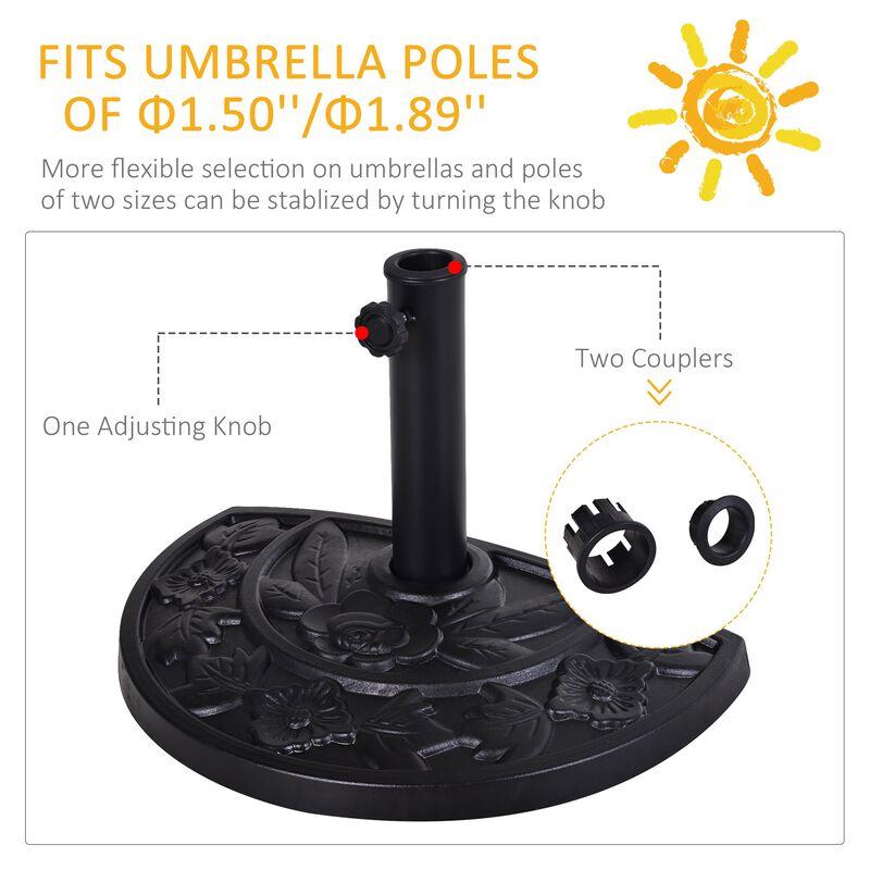 Black Umbrella Base: 20lbs Half Round Decorative Resin Stand