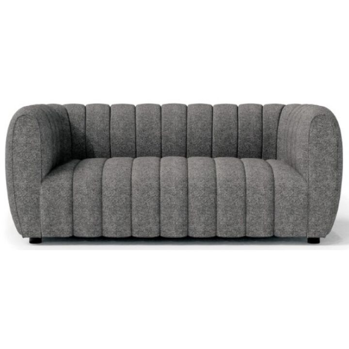 Hery Loveseat, 65 Inch, Gray Boucle, Vertical Channel Tufted Details - Benzara - Benzara