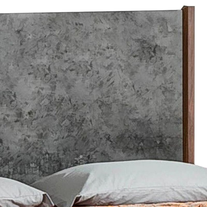 Xico King Size Platform Bed, Panel Design Headboard, Concrete Gray, Brown - Benzara image number 2