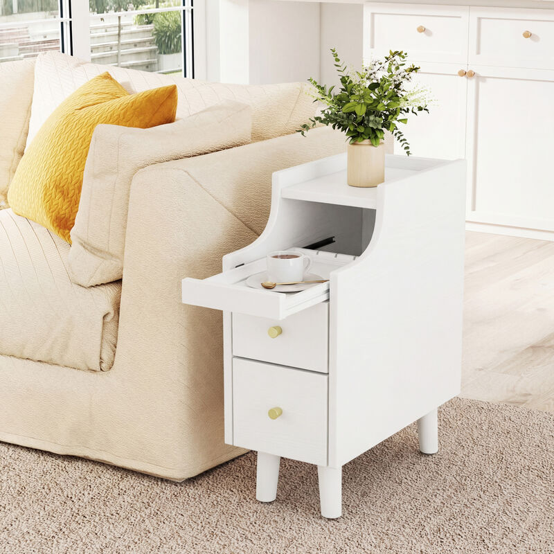 Solid Wood Narrow Nightstand with Pull-Out Tray and 2 Storage Drawers image number 1