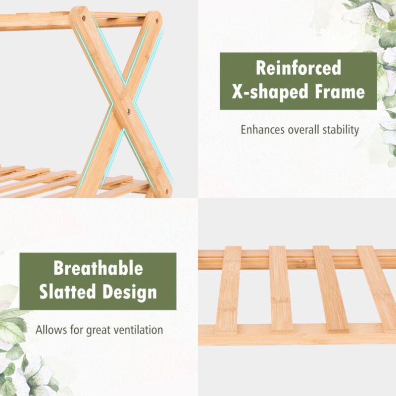 Hivvago 4-Tier Foldable Bamboo Shoe Rack with Slatted Shelves