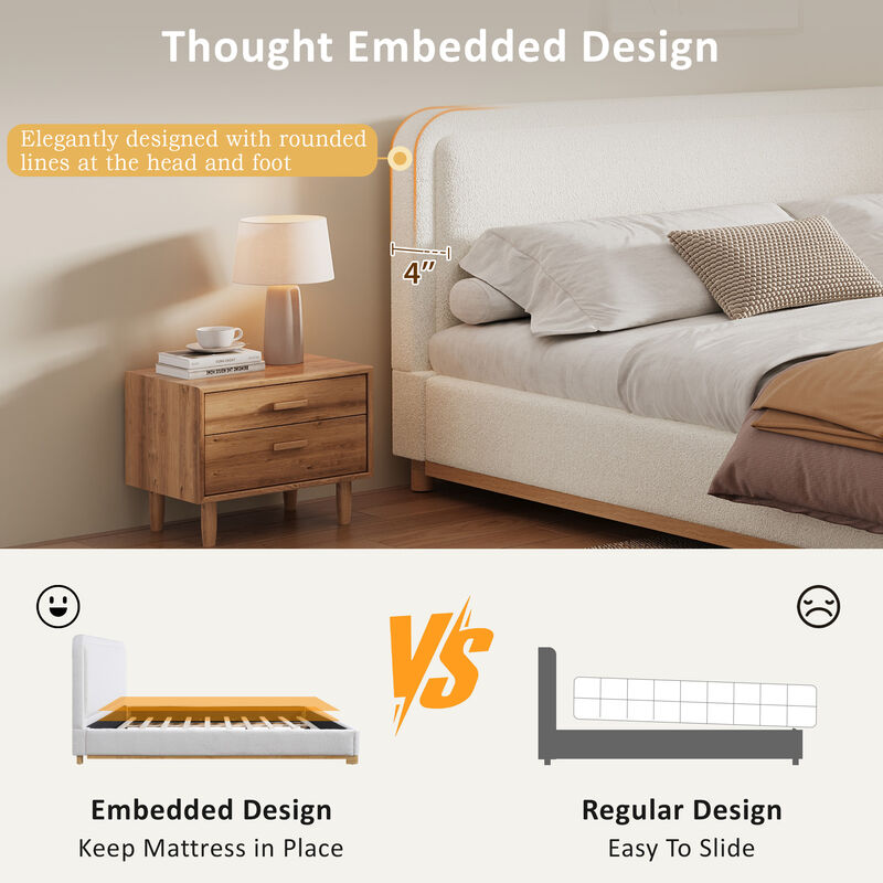 Christopher Knight Home Sloane Modern Boucle Upholstered Platform Bed with Curved Headboard image number 6
