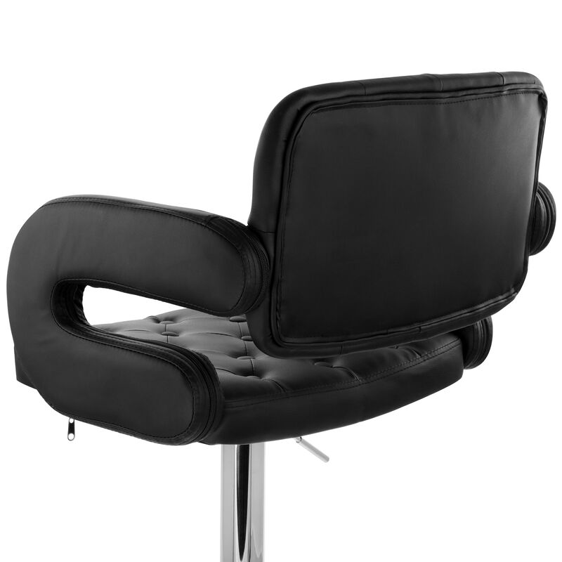 Elama Faux Leather Tufted Bar Stool in Black with Chrome Base and Adjustable Height image number 6