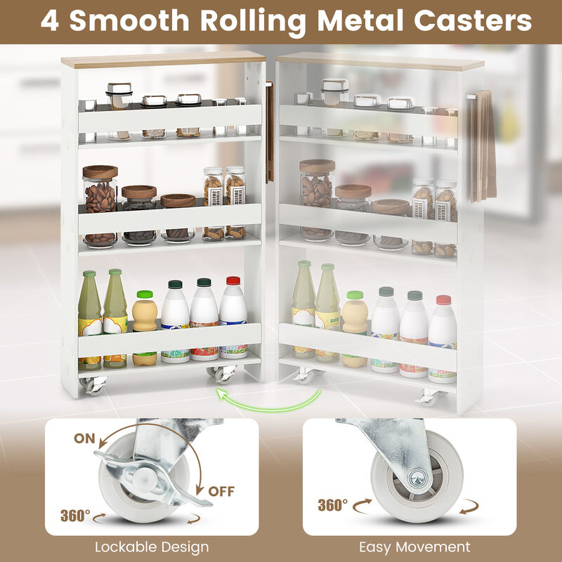 Multi-Purpose Narrow Rolling Cart with Open Shelves for Kitchen & Living Areas