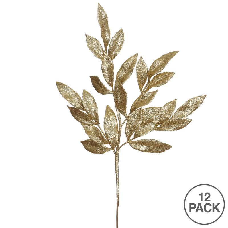 Vickerman 22" Gold Glitter Bayleaf Artificial Christmas Spray - Set of 12 Glitter Leaf Sprays for Gold Leaves Artificial Flowers and Christmas Tree Decor image number 2