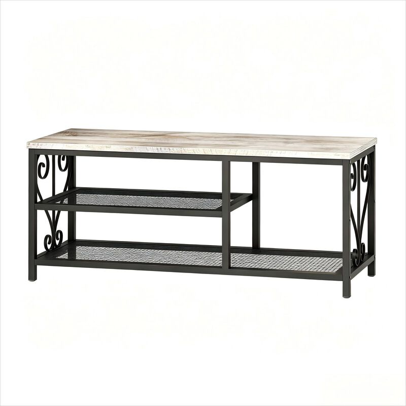 Shoe Bench with Shoe Rack, 47.2" L Entryway Bench with Seating, 2-Tier Shoe Organizer with Rustic Wood Top & Metal Frame for Entryway image number 0
