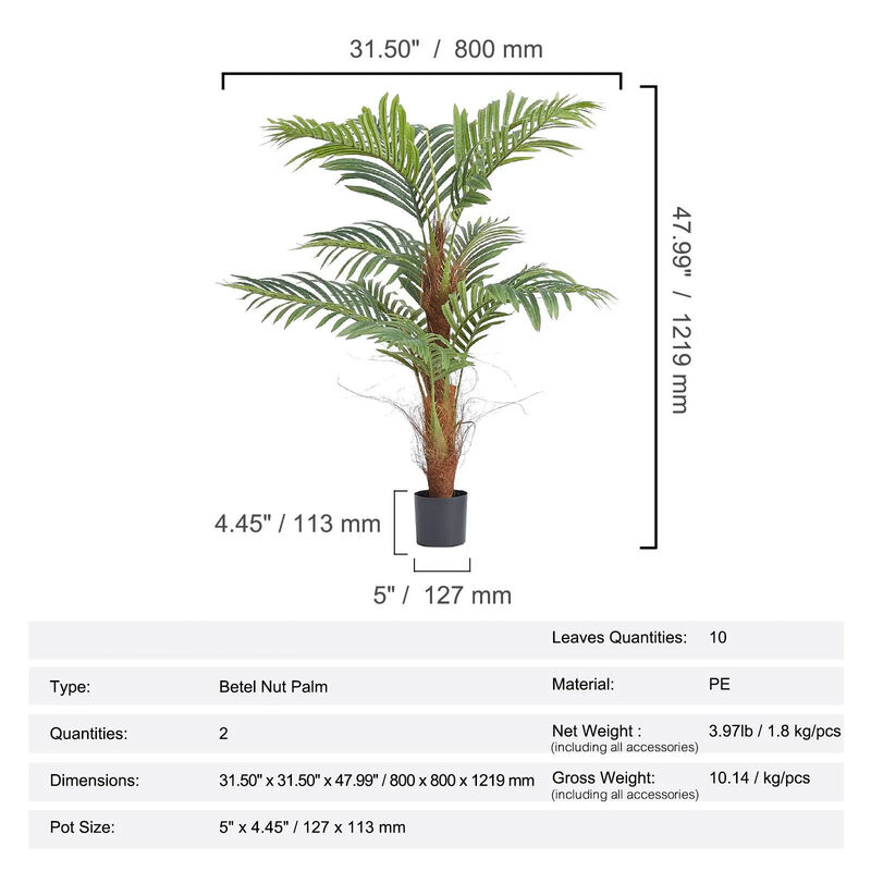 Set of 2 Faux Palm Tree Low-Maintenance Plant with Tilt Protection for Home and Office- image number 2