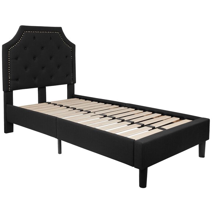 Flash Furniture Brighton Twin Size Tufted Upholstered Platform Bed in Black Fabric