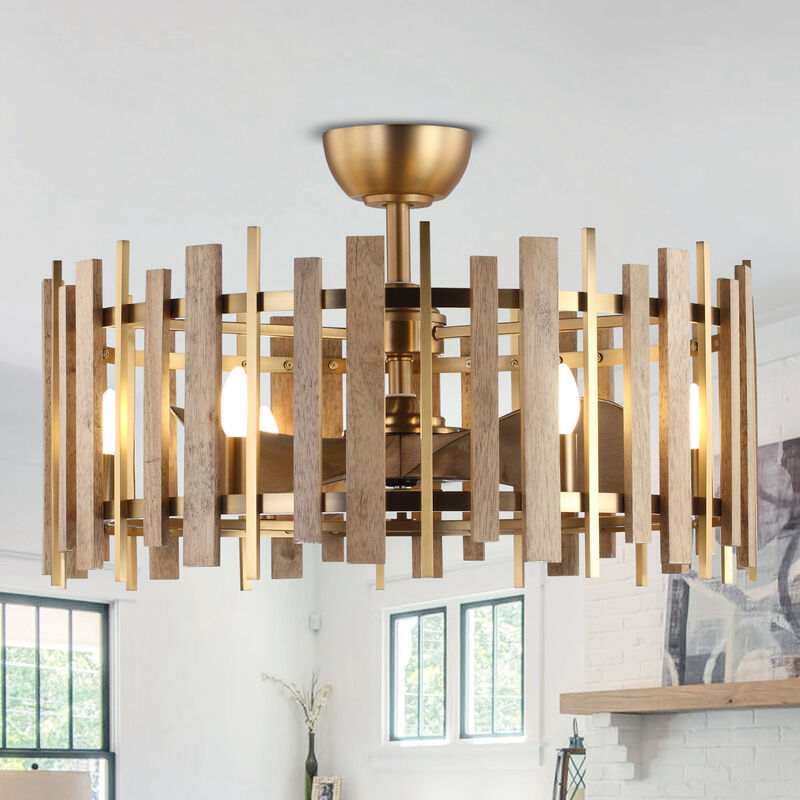 31 in. Brass Caged Fence Ceiling Fan with Light and Remote