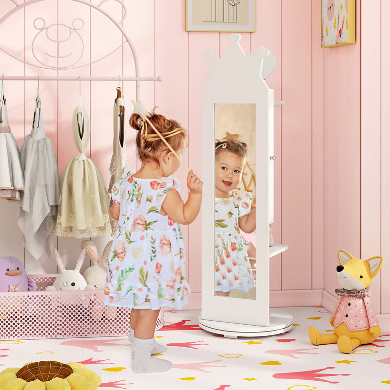 Free-Standing Mirror Jewelry Armoire Cabinet for Kids with Storage and Organization