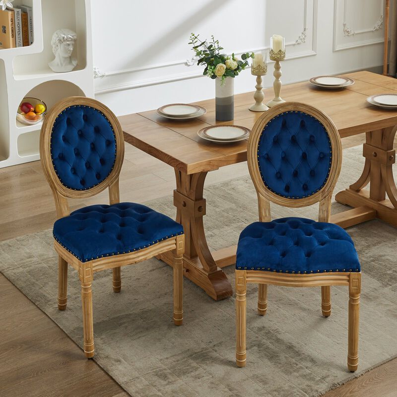 Whisen French Style Dining Chair, Solid Rubberwood Frame with Velvet Upholstery, Handmade Tufted & Nailhead Trim, Set of 2 for Living Room Kitchen image number 2