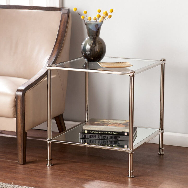 Homezia 24" Silver Glass And Iron Square Mirrored End Table