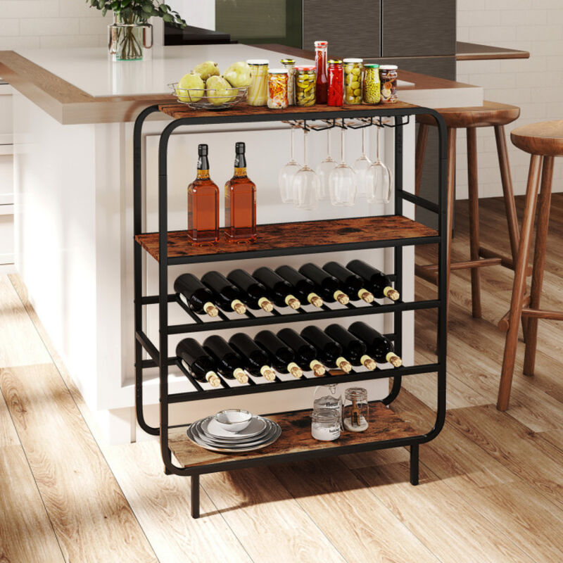 16 Bottle Wine Rack with 5-Tier Wine Shelf and Glass Holders for Kitchen Bar