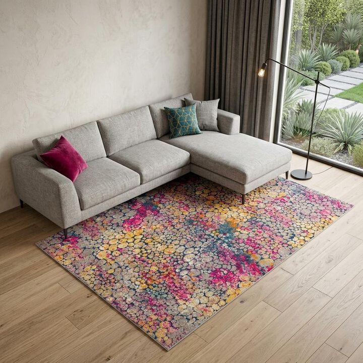 HomeRoots 7' X 10' Yellow And Gray Abstract Area Rug