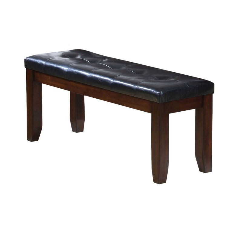 Leather Upholstered Wooden Bench With Tufted Seat, Espresso Brown & Black-Benzara image number 1