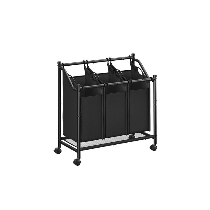 3-Compartment Laundry Hamper on Wheels – Rolling Basket with Removable Bags for Sorting Laundry