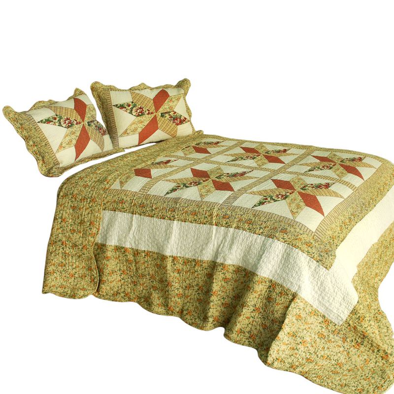 Queen Size Cotton 3-Piece Quilted Printed Quilt Set with Matching Pillow Shams image number 1