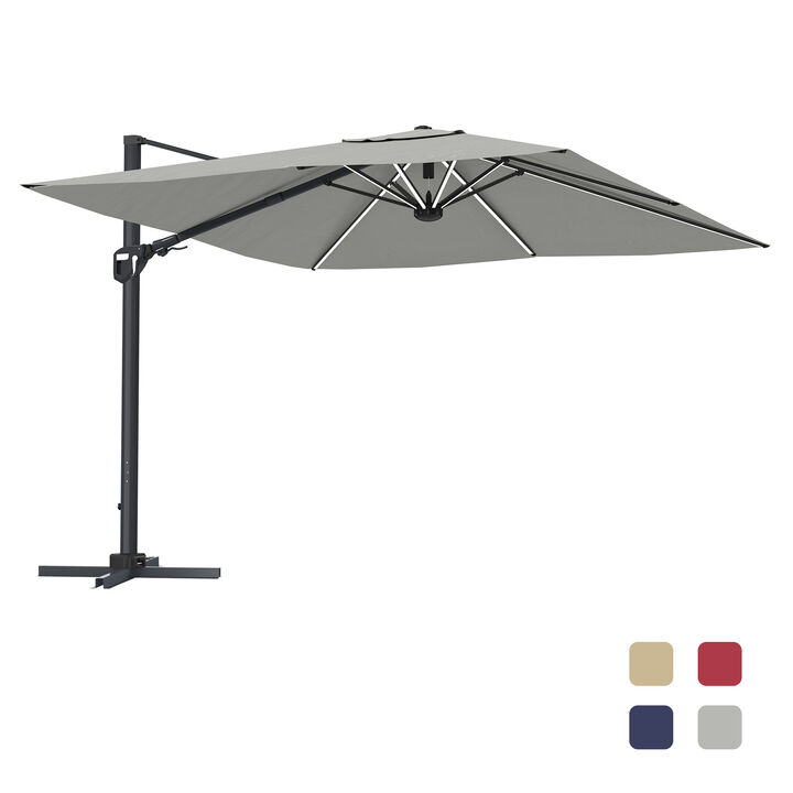 11ft Cantilever Patio Umbrella with Lights Square Umbrella Outdoor Patio Offset Patio Umbrella Large Outdoor Umbrella Pool Umbrella for Backyard Garden Deck Pool (Without Base)