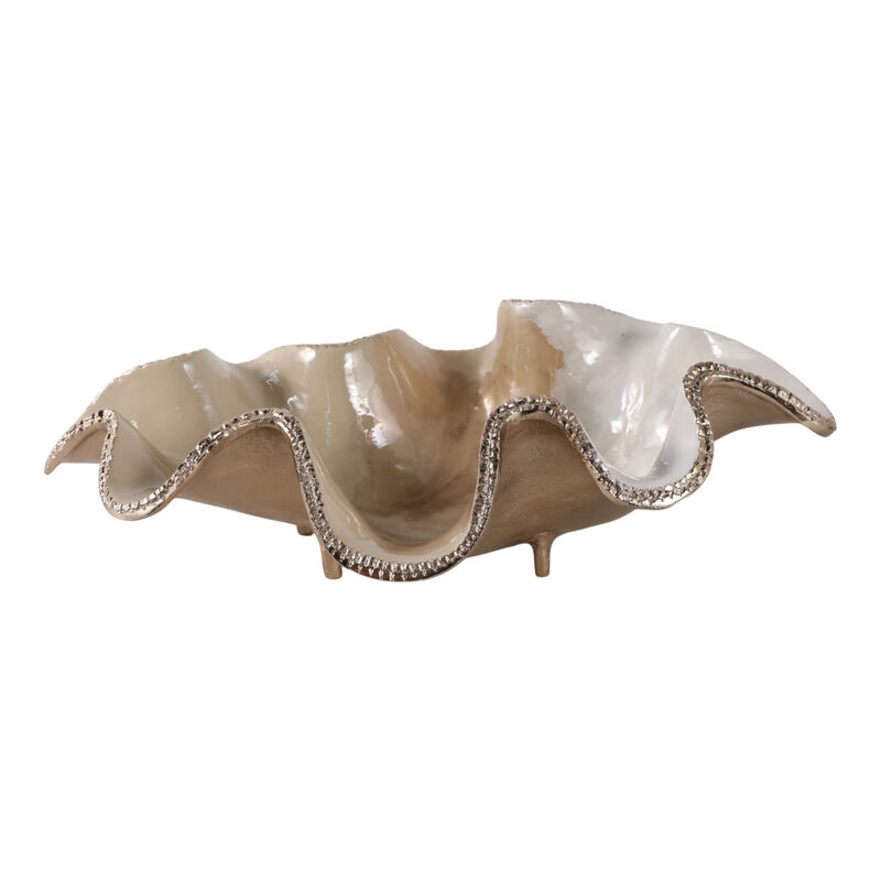 20x12" Curvy Metal Bowl, Tan/gold image number 3