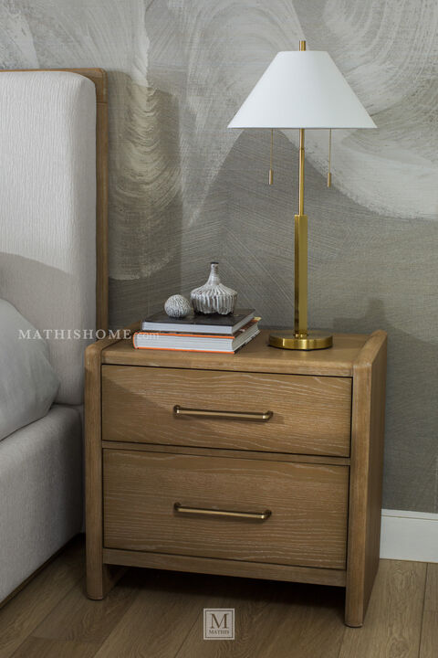 Gardenia 2 Drawer Oak Wood Nightstand in Chai