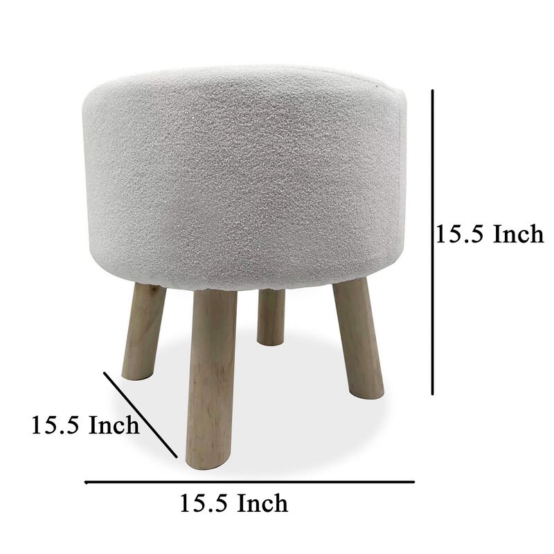 Ginni Footstool Ottoman Set of 2, White Polyester, Soft Seat, Wood Legs - Benzara