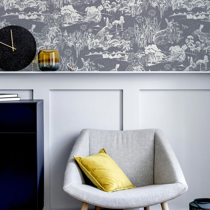 Hattie Navy Meadow Hare Wallpaper image number 3